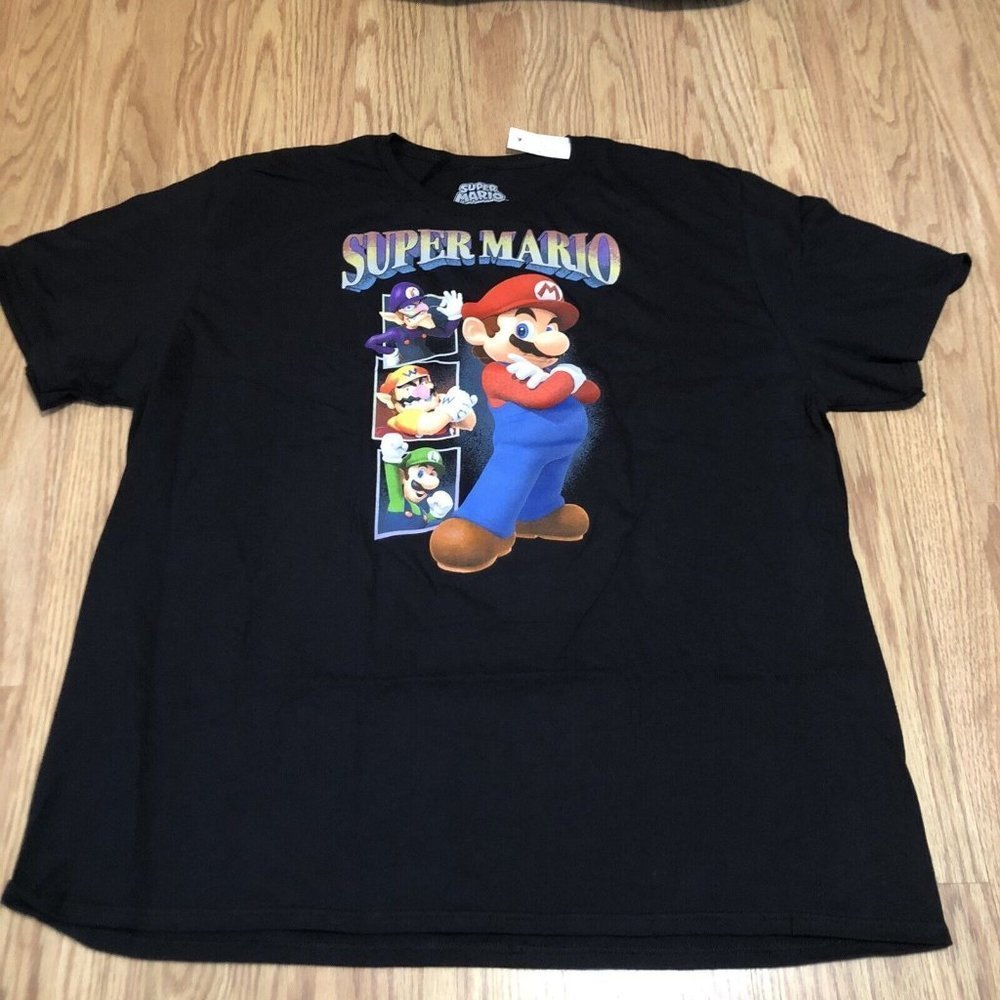 NEW Super Mario Bros Mario Wario Luigi Waluigi Graphics SS Black T-shirt 3XL